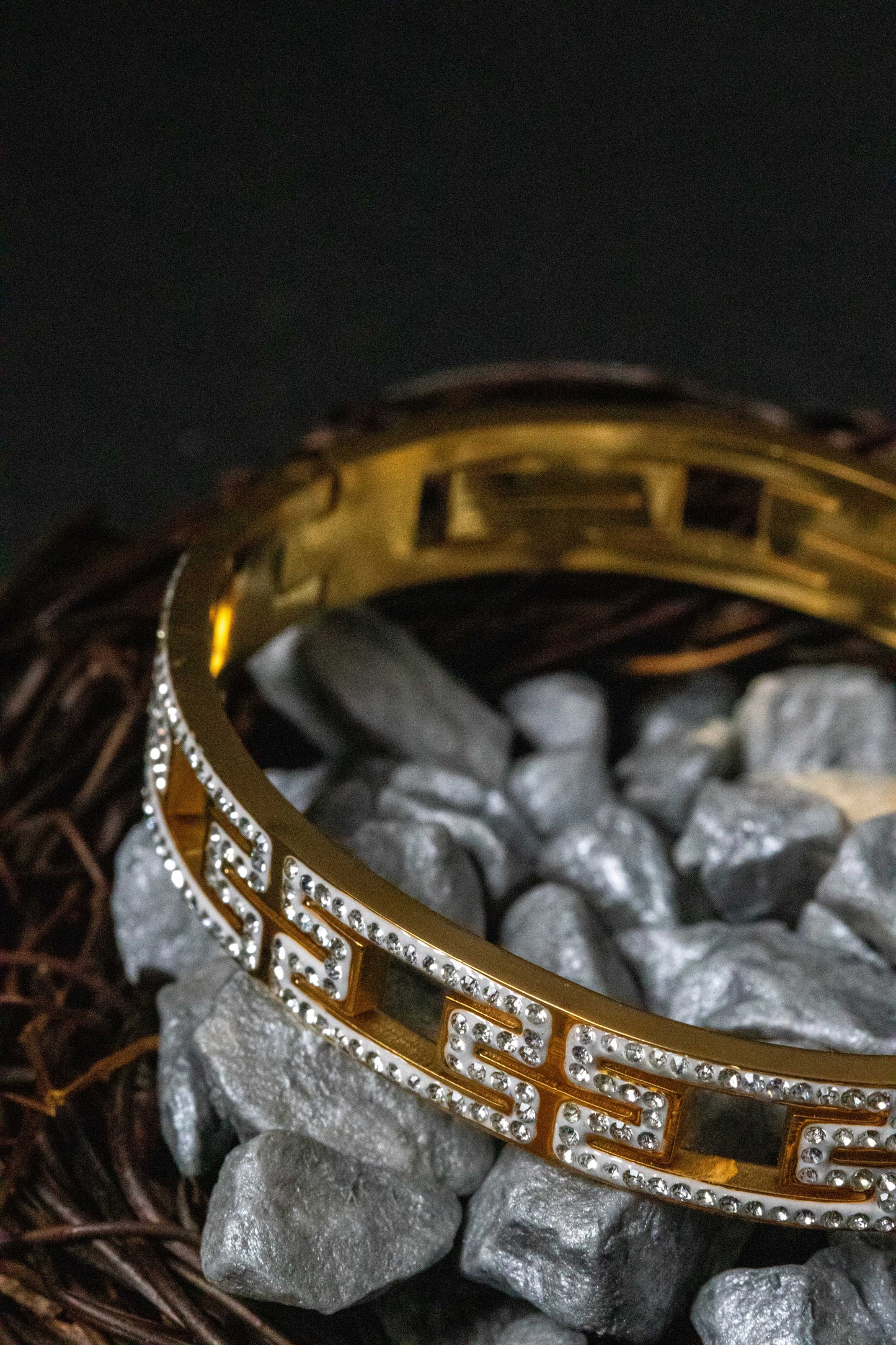 Greek Key Gold Crystal Bangle | Luxury-Inspired Women’s Bracelet