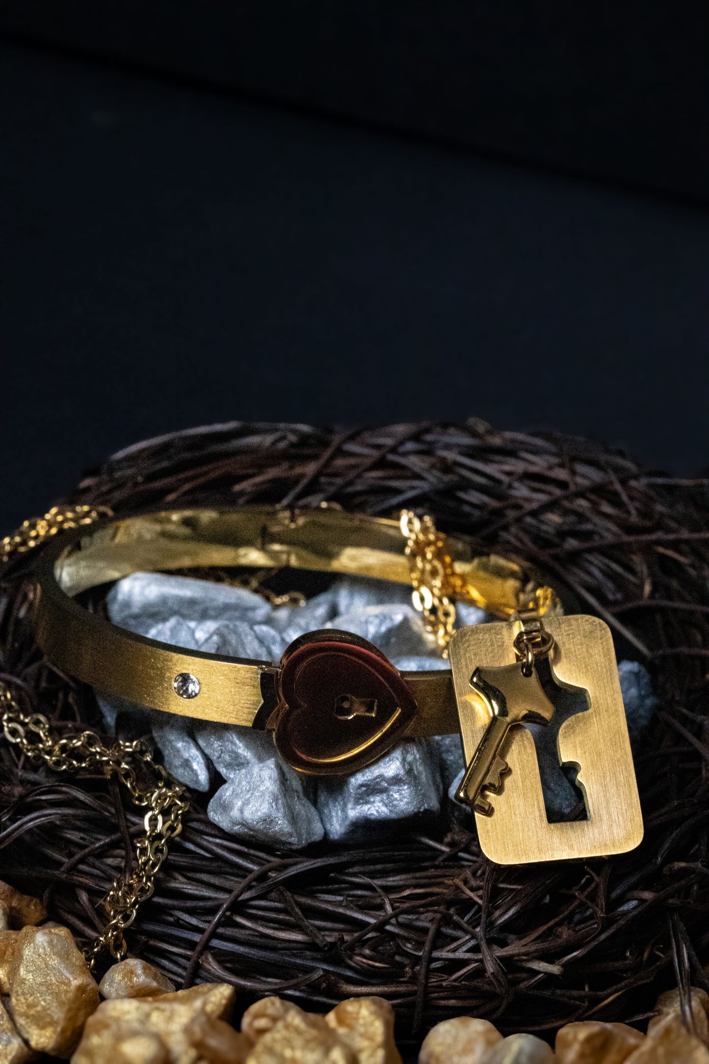 Heart Lock Bracelet & Key Locket Set | Romantic Gold Couple Jewelry