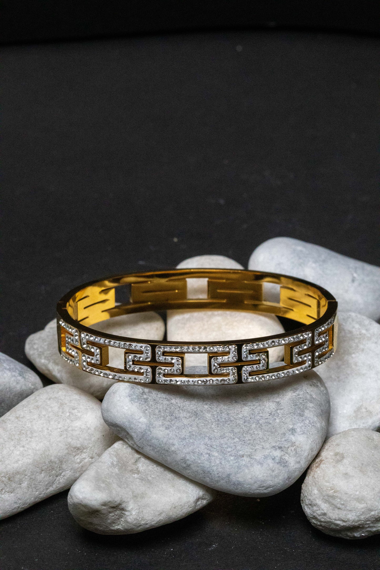 Greek Key Gold Crystal Bangle | Luxury-Inspired Women’s Bracelet
