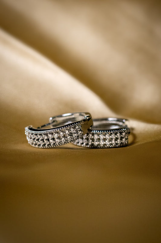 Elegent Silver Crystal Stud Earrings | Sparkling Double Row Design