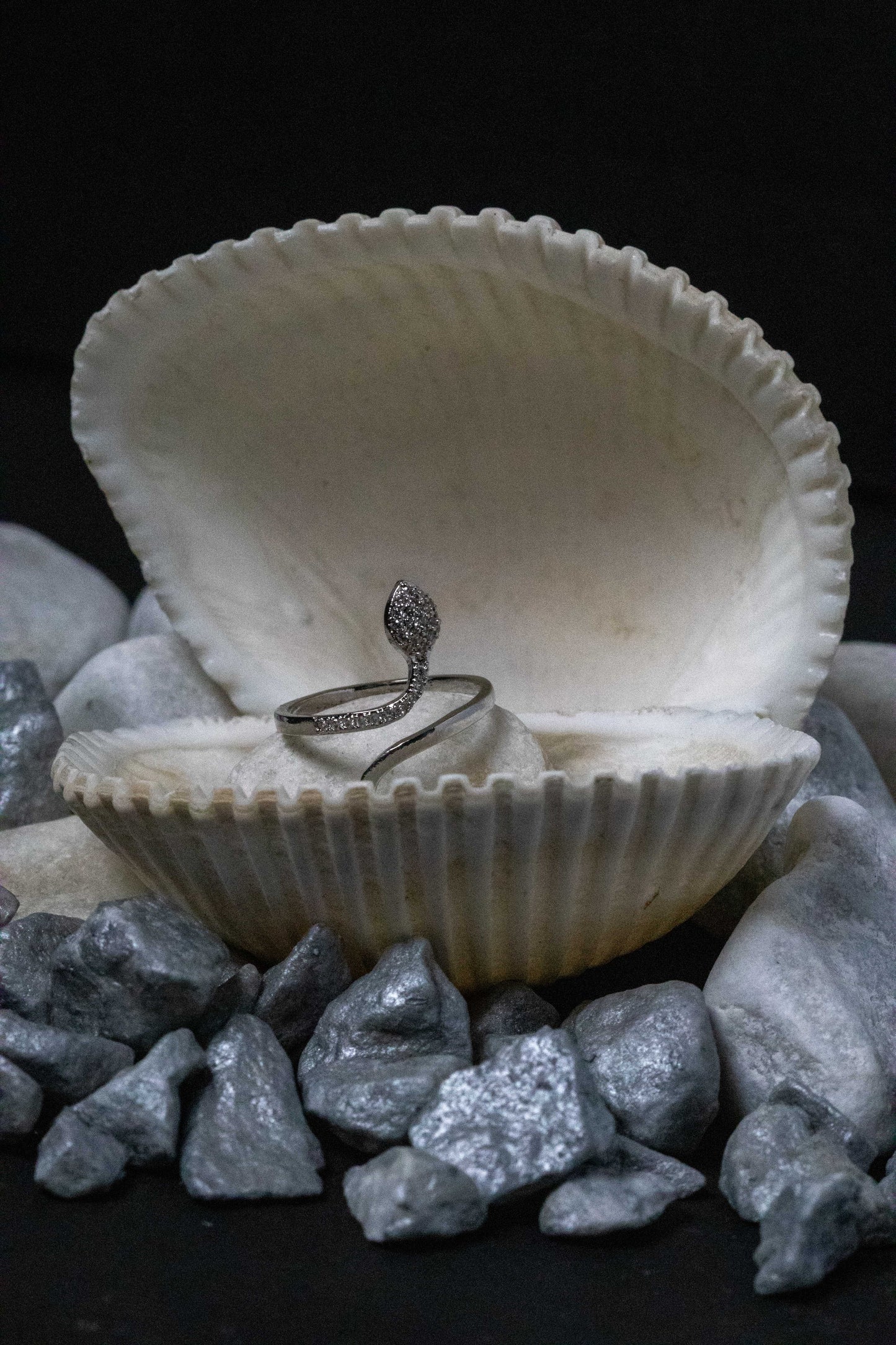 Silver Leaf Crystal Ring | Elegant Wrap Design