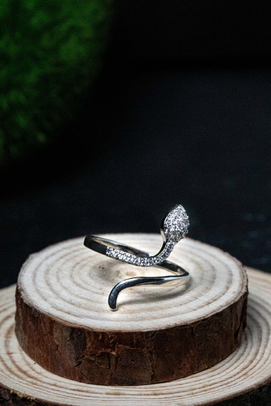 Silver Leaf Crystal Ring | Elegant Wrap Design