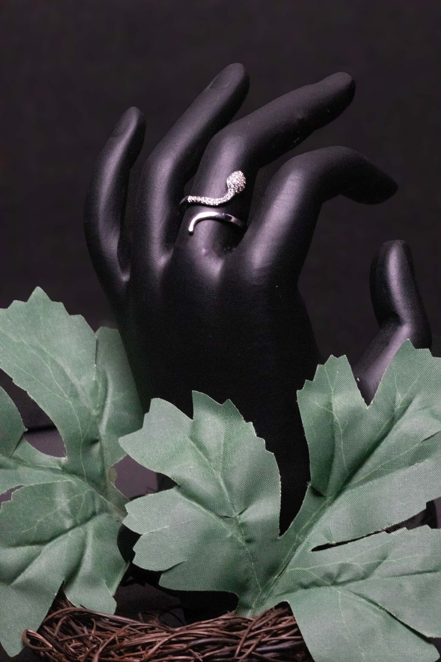 Silver Leaf Crystal Ring | Elegant Wrap Design