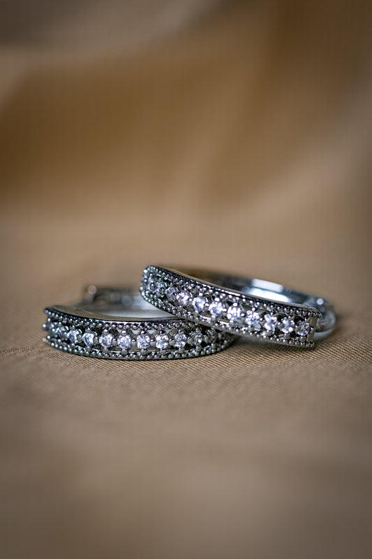 Elegant Silver Crystal Stud Earrings | Sparkling Single Row Design