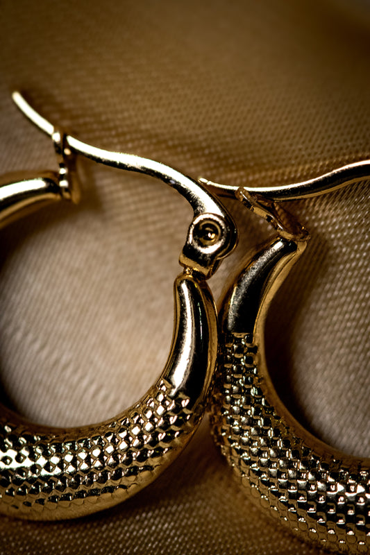 Classic Gold Textured Hoop Earrings | Elegant Lightweight Design