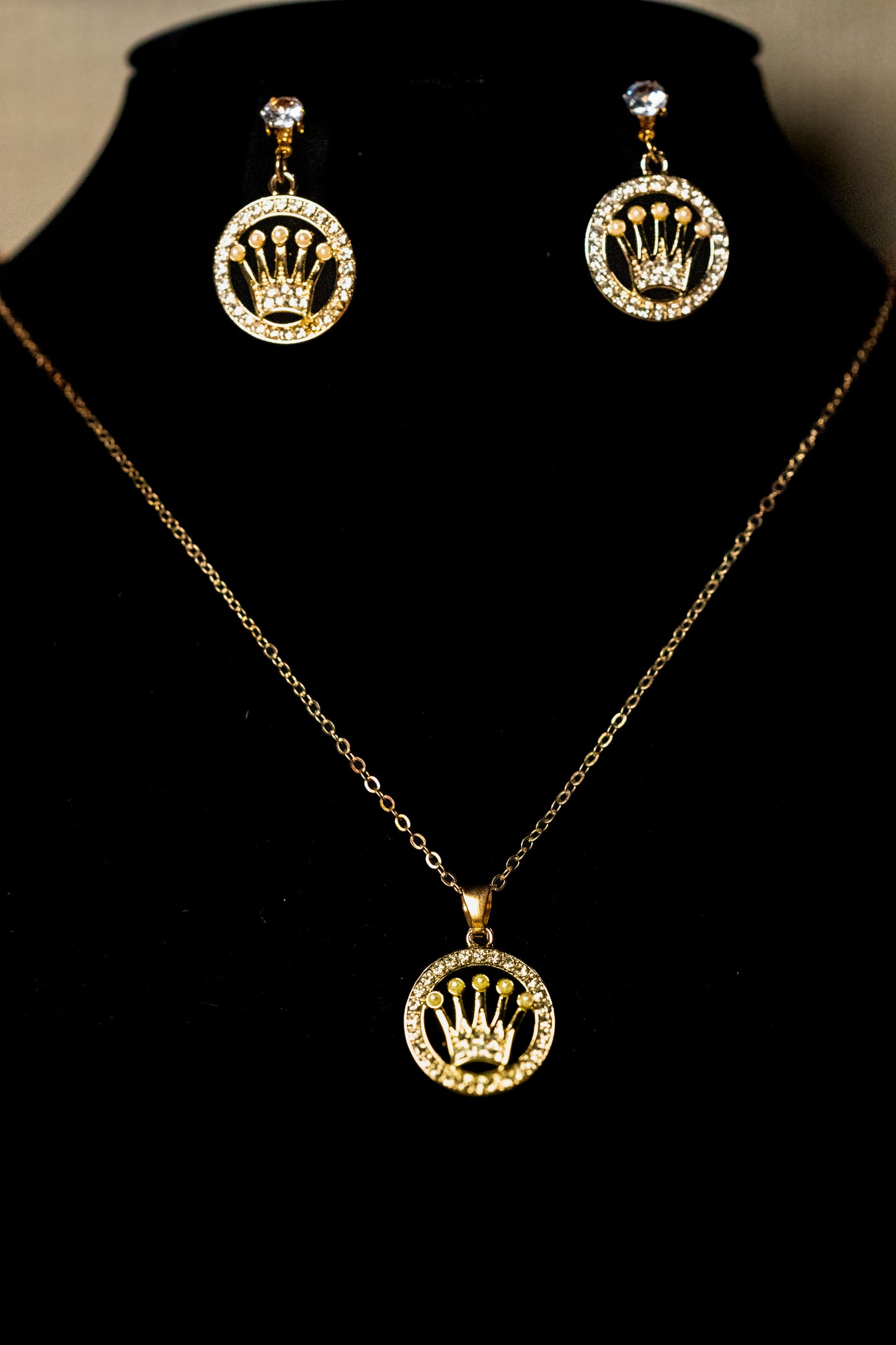 Royal Crown Pendant Necklace Set | Crystal & Pearl Embellished Jewelry