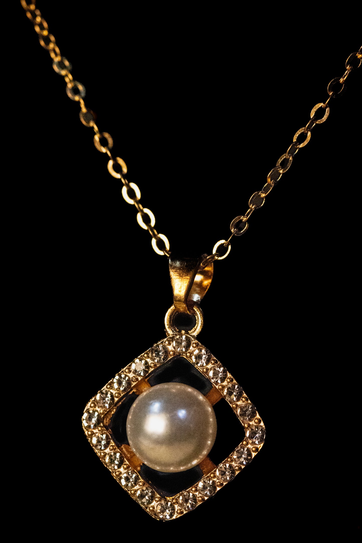 Elegant Gold-Plated Square Pearl & Crystal Jewelry Set | Necklace & Earrings