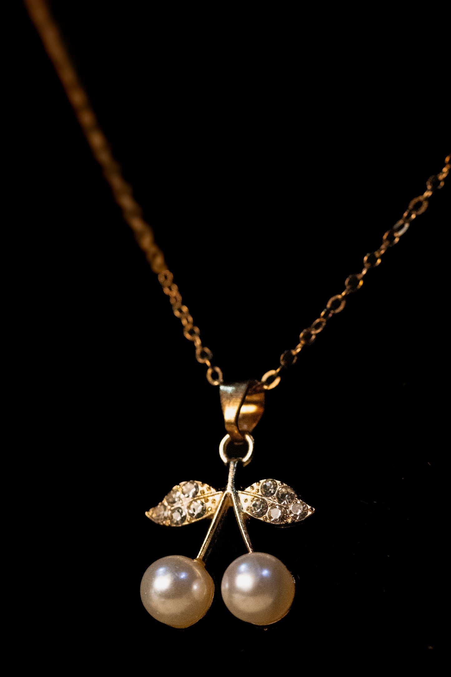 Golden Cherry Pearl Jewelry Set | Pendant Necklace & Earrings