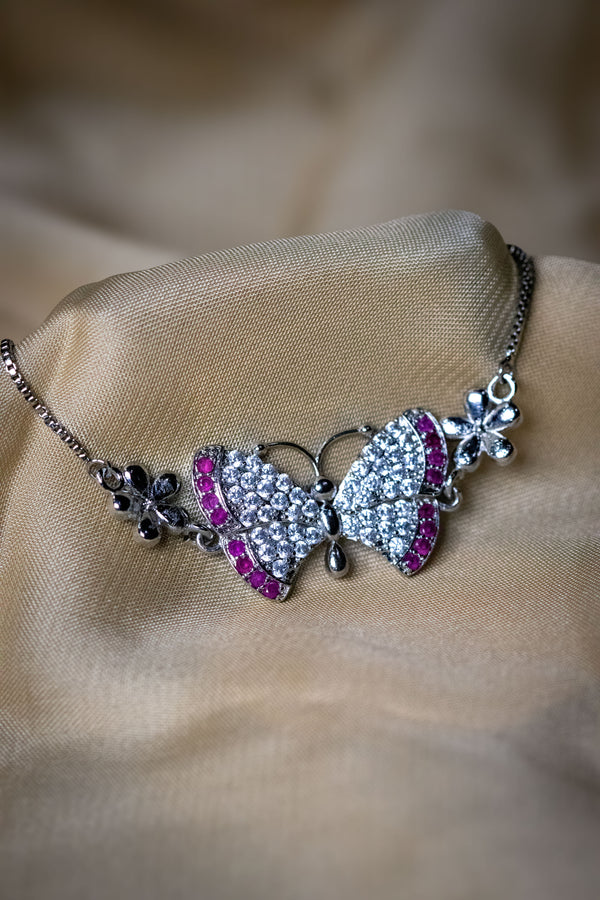 Butterfly Crystal Bracelet with Pink Accents | Elegant Silver-Tone Women’s Jewelry