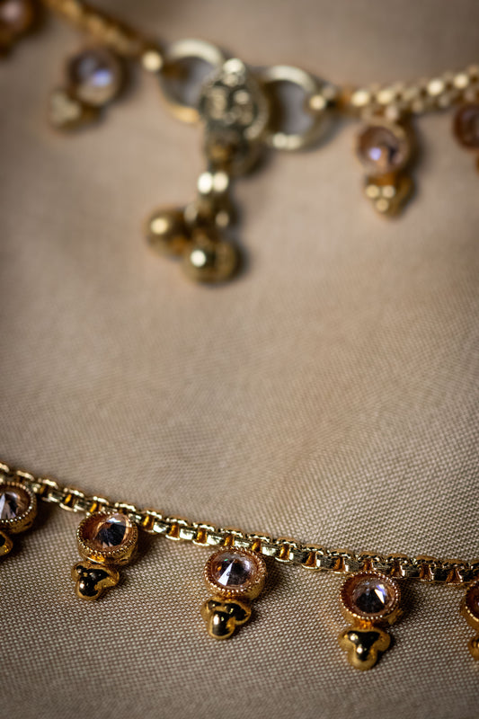 Golden Stone Payal | Traditional Chain with Dangling Charms