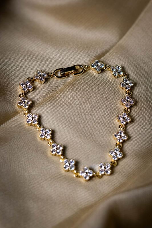 Gold Floral Crystal Bracelet | Elegant Sparkling Women’s Jewelry