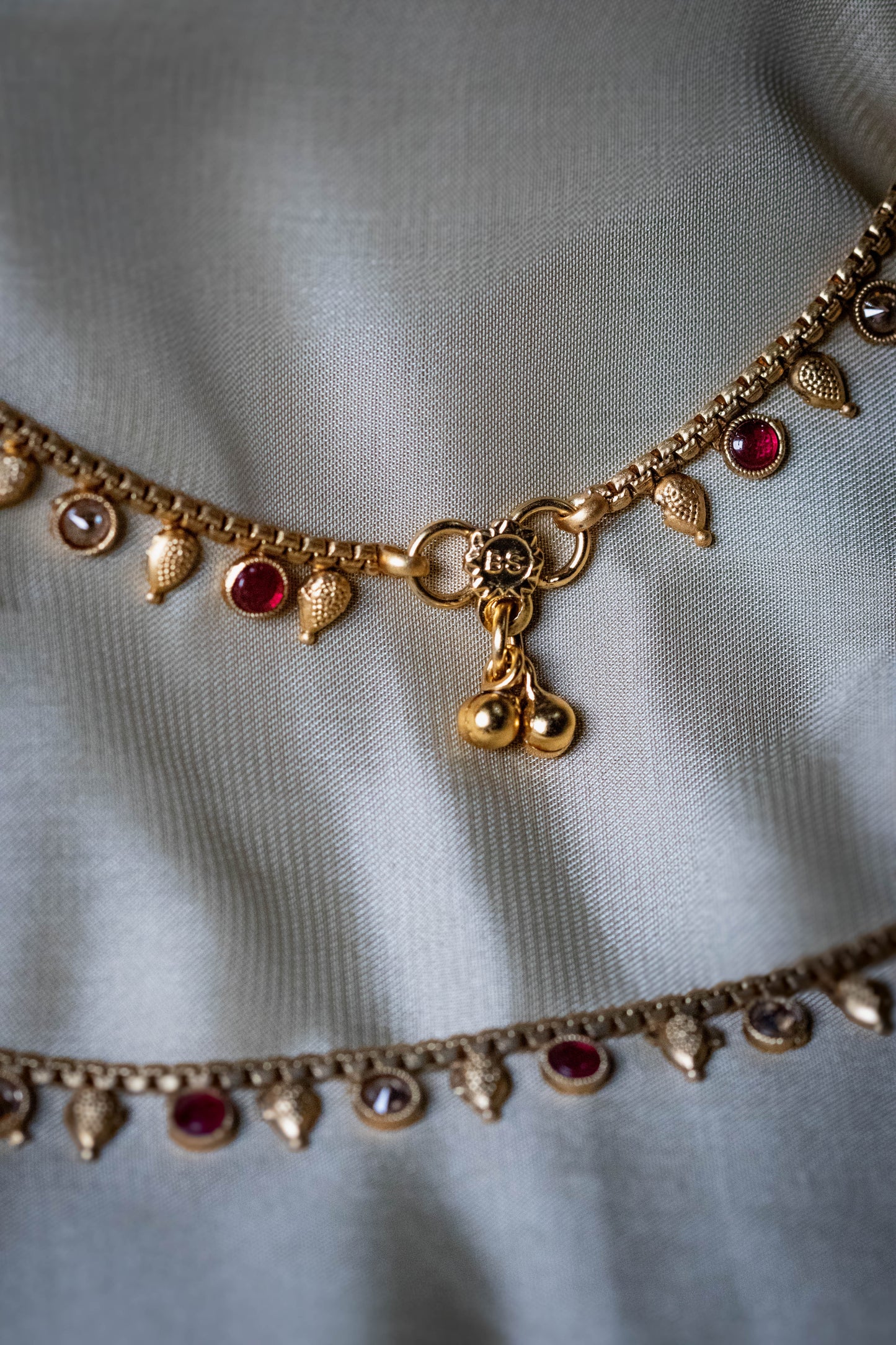 Golden Charm Payal | Traditional Red & White Stone Design with Ghungroo