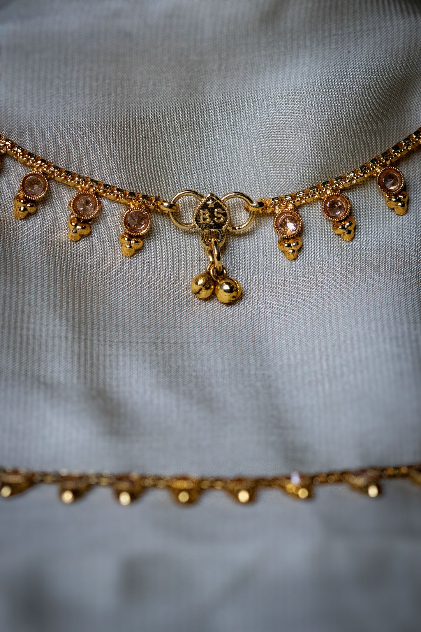 Golden Stone Payal | Traditional Chain with Dangling Charms