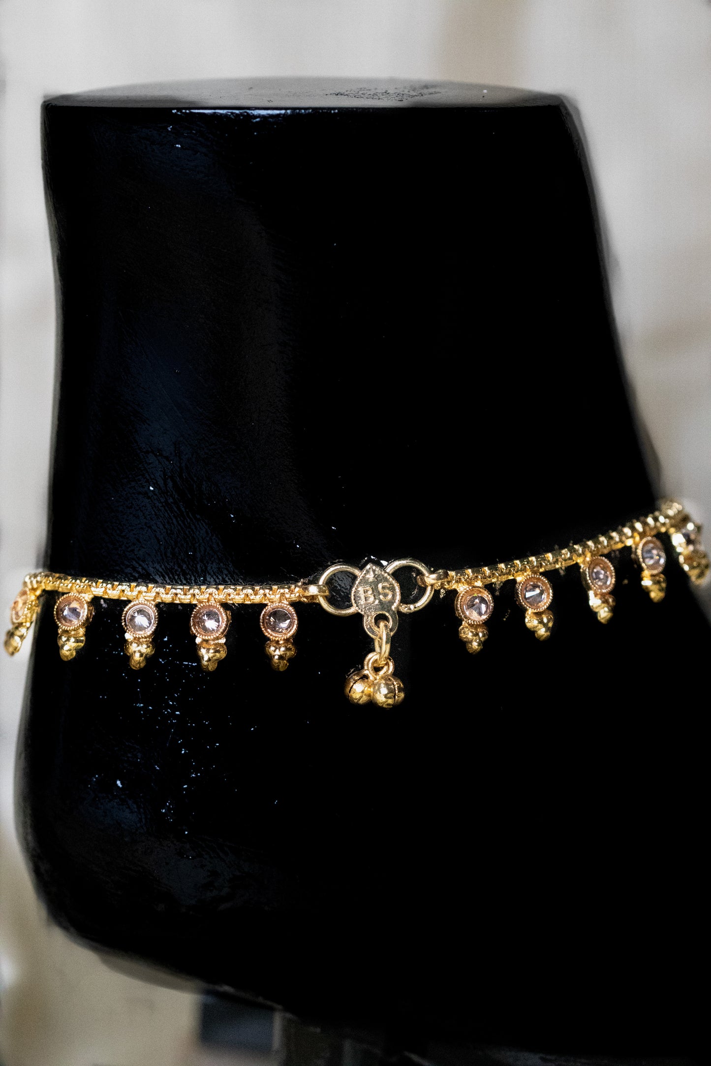 Golden Stone Payal | Traditional Chain with Dangling Charms