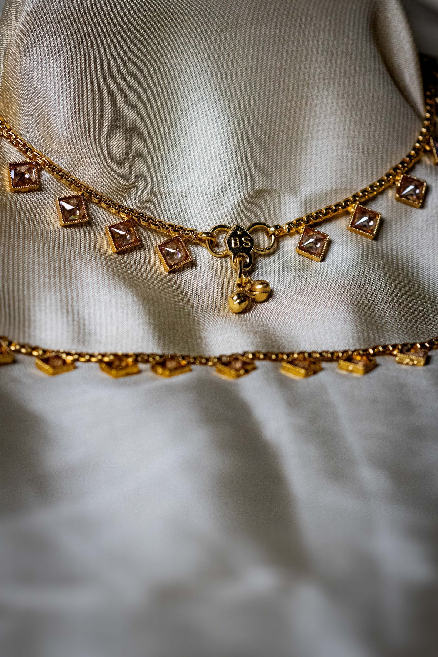 Golden Payal with Square Crystal Charms | Elegant Traditional Anklet