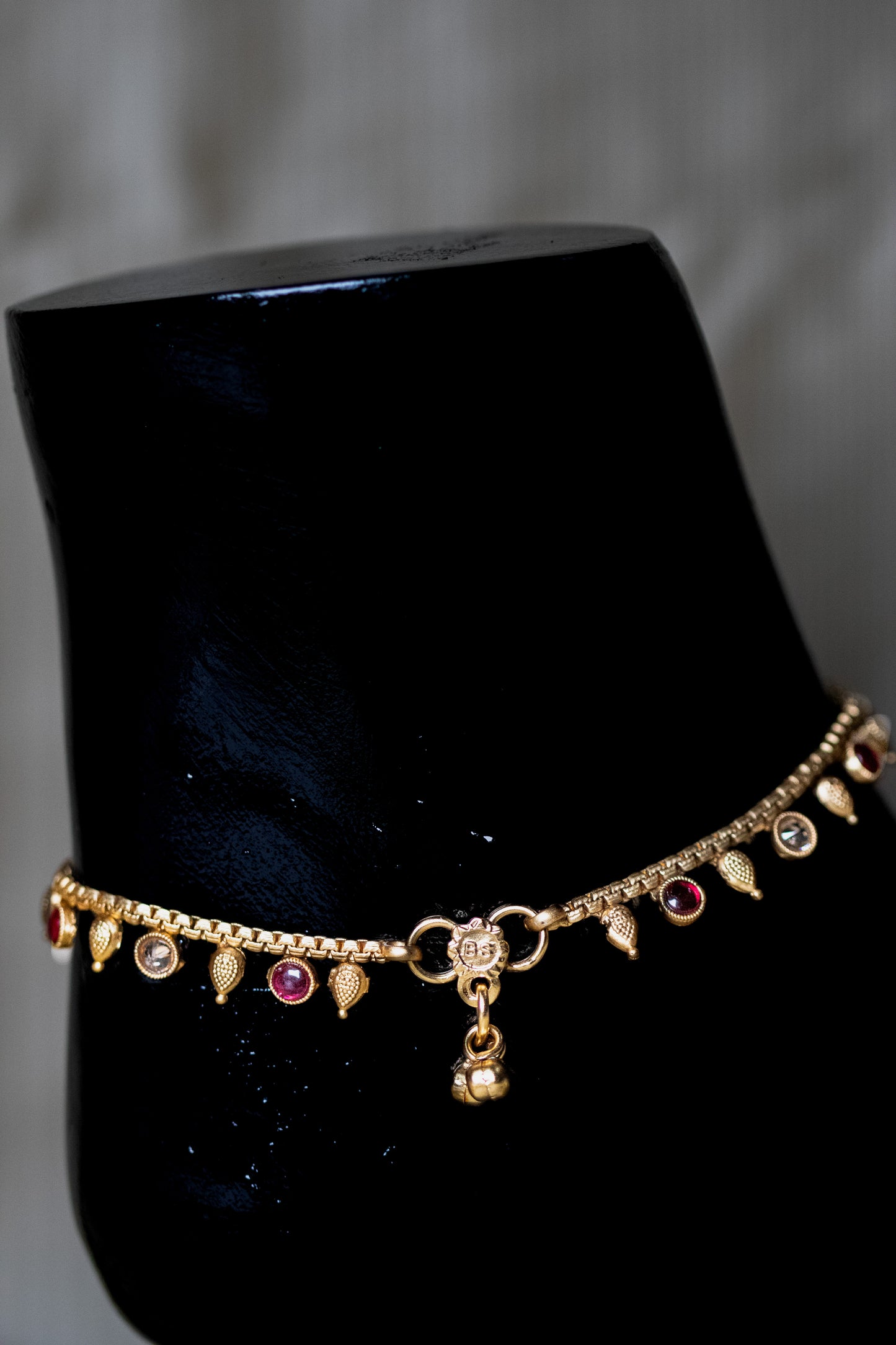 Golden Charm Payal | Traditional Red & White Stone Design with Ghungroo