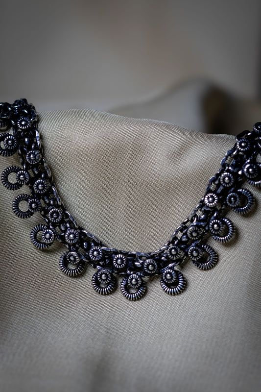 Oxidized Silver Floral Motif Anklet | Traditional Ethnic Payal