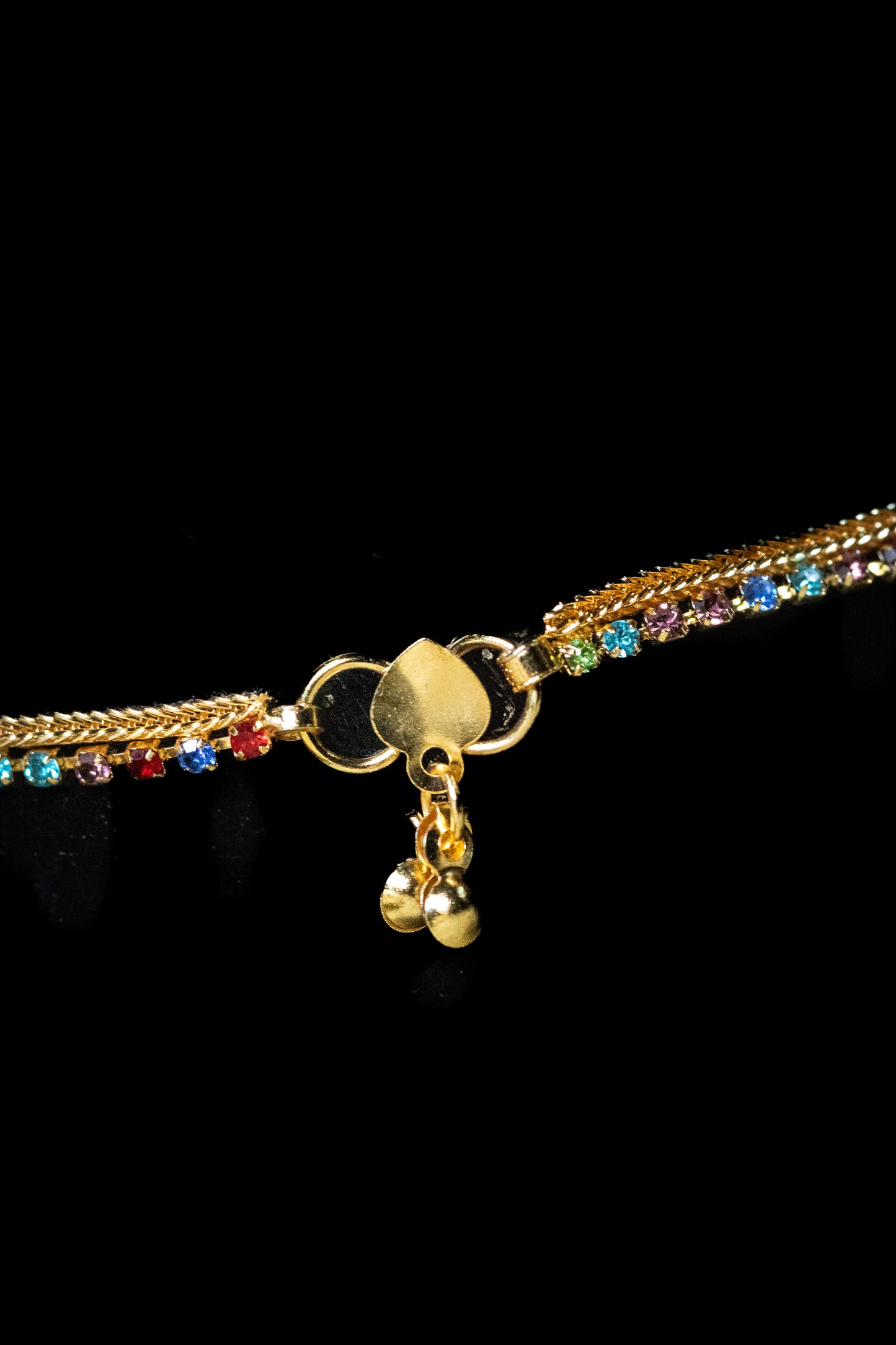 Golden Multicolor Stone Payal | Dual Chain with Dangling Charm