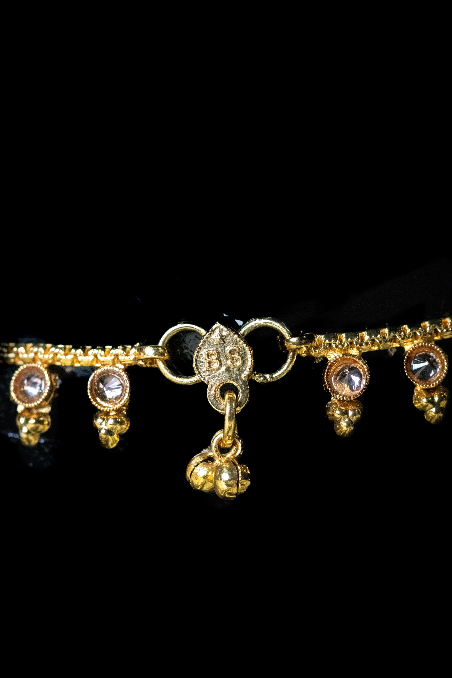 Golden Stone Payal | Traditional Chain with Dangling Charms
