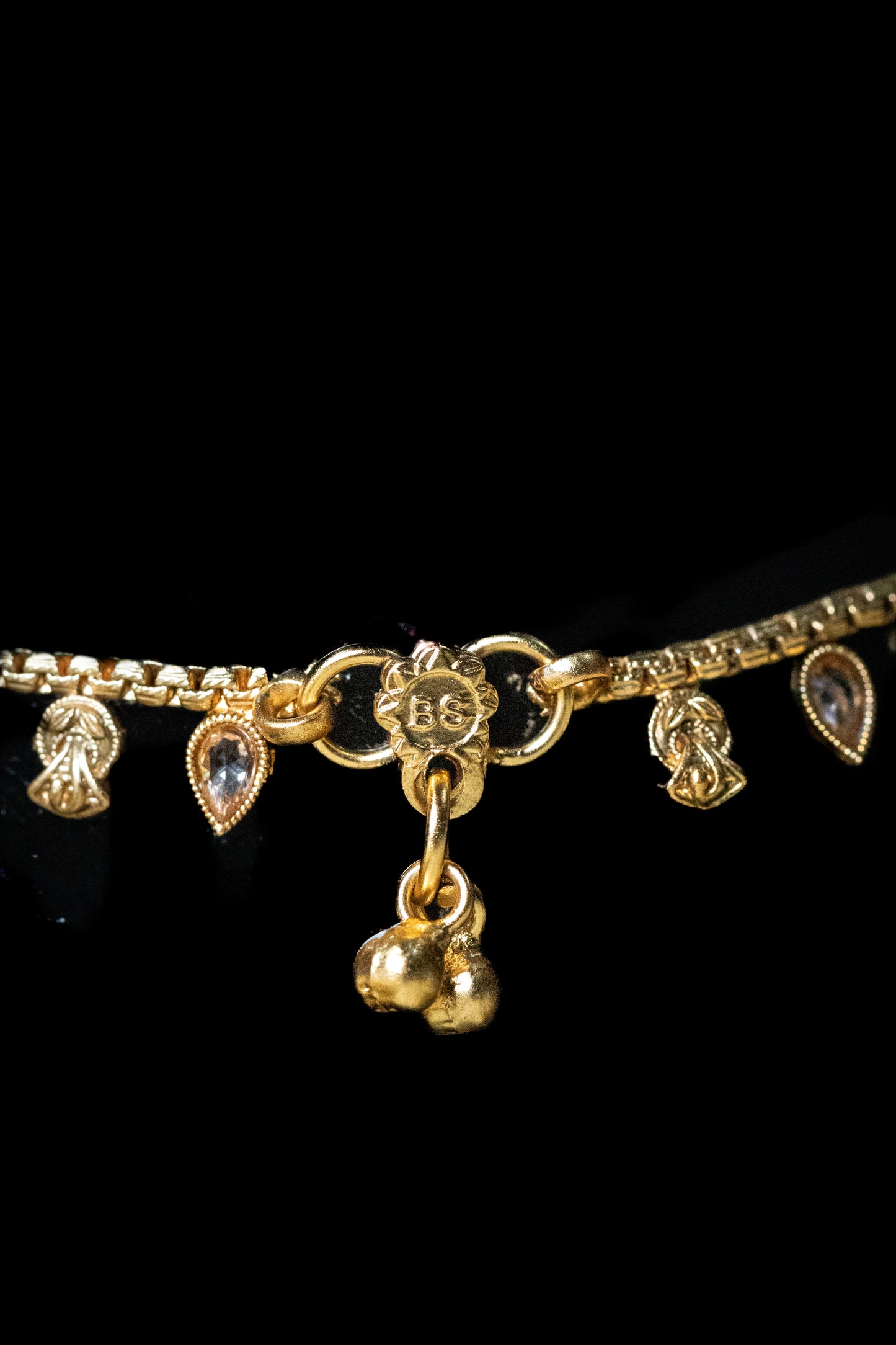Elegant Golden Payal | Gemstone Charm Anklet with Ghungroo Drops