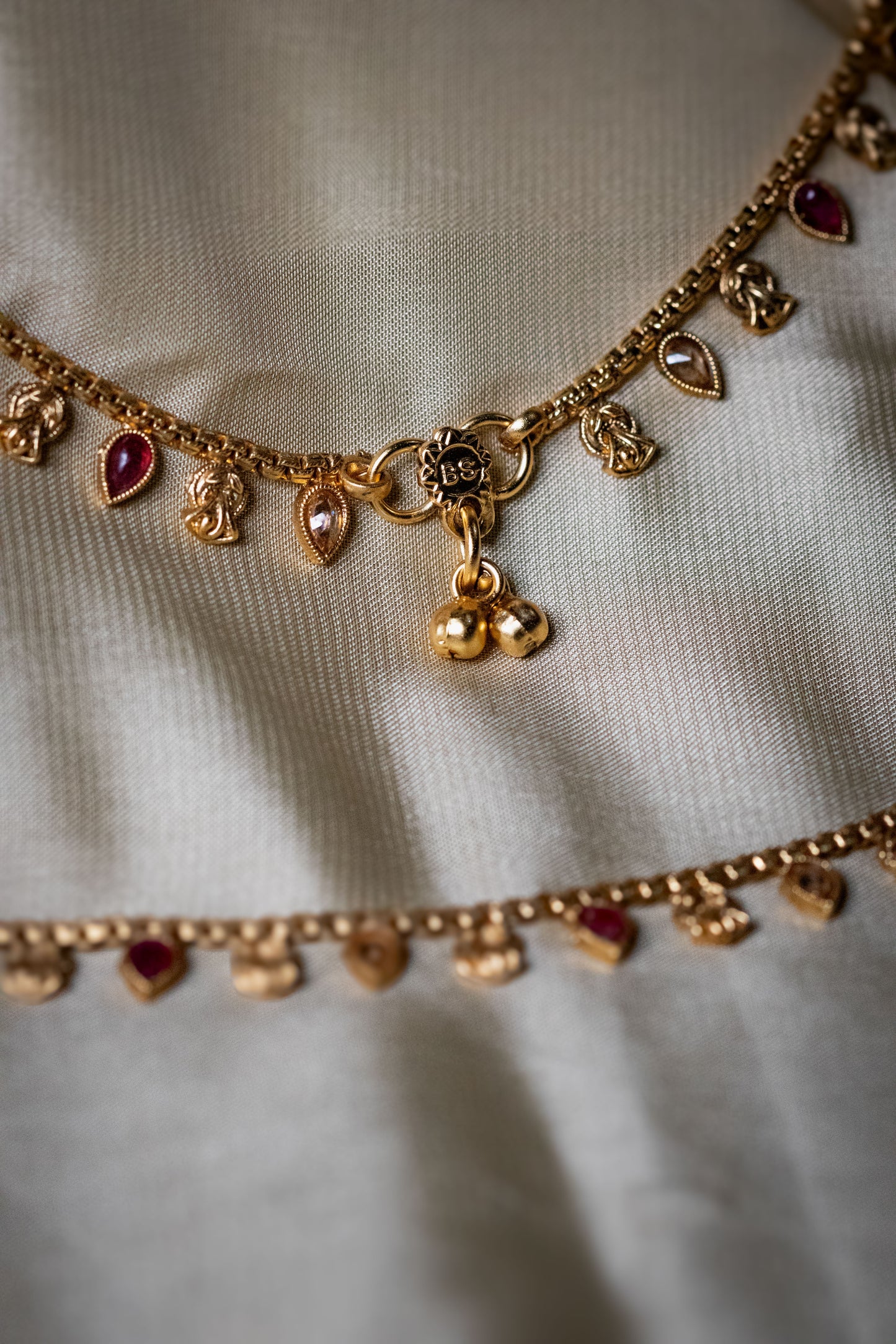 Elegant Golden Payal | Gemstone Charm Anklet with Ghungroo Drops