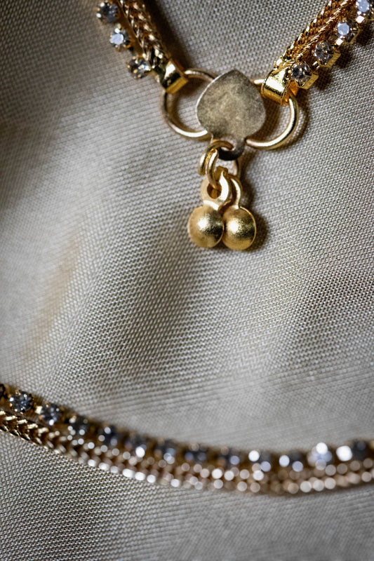 Golden Crystal Payal | Dual Chain with Dangling Charm
