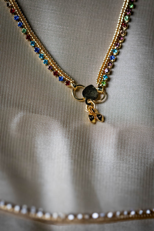 Golden Multicolor Stone Payal | Dual Chain with Dangling Charm