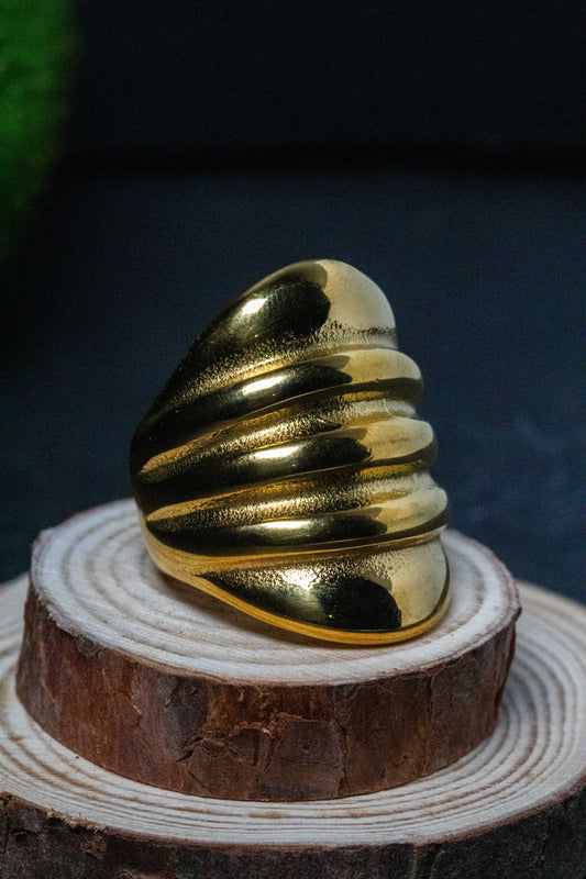 Bold Gold Statement Ring | Textured Wave Design