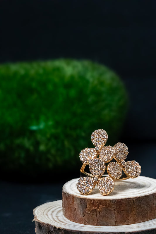 Floral Gold Crystal Ring | Elegant Bloom Statement Design