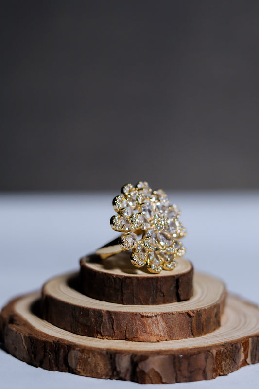 Floral Gold Crystal Ring | Radiant Bloom Design