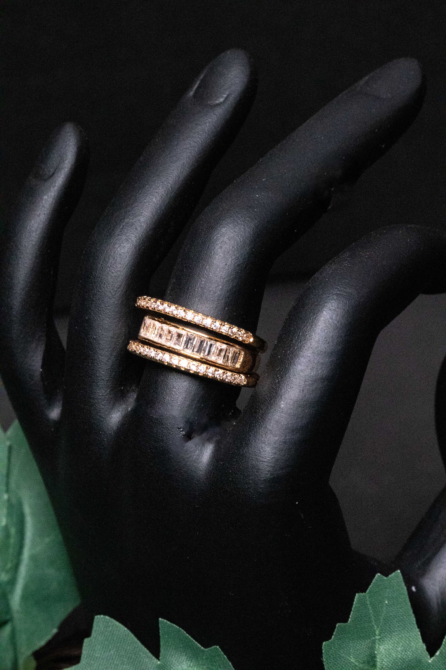 Gold Crystal Band Ring | Triple Layer Modern Design