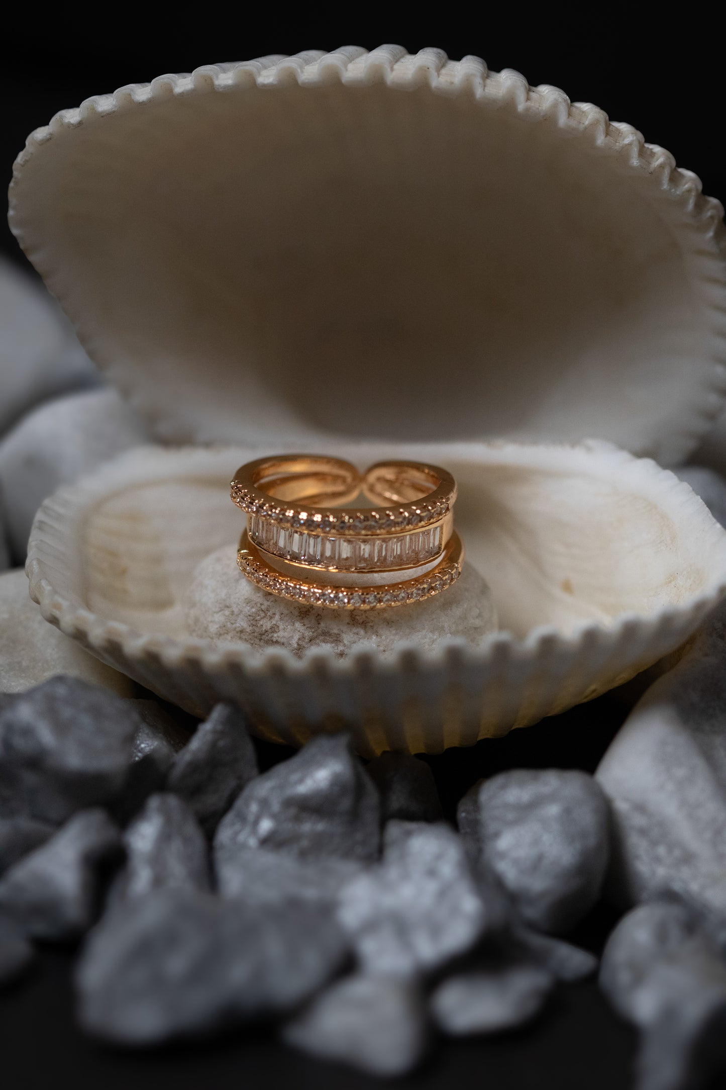 Gold Crystal Band Ring | Triple Layer Modern Design