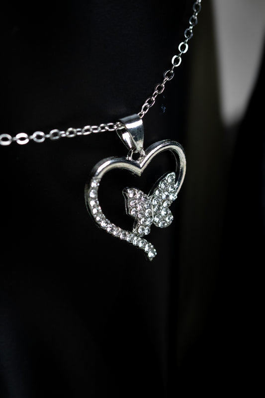 Radiant Heart & Butterfly Crystal Jewelry Set | Necklace & Earrings