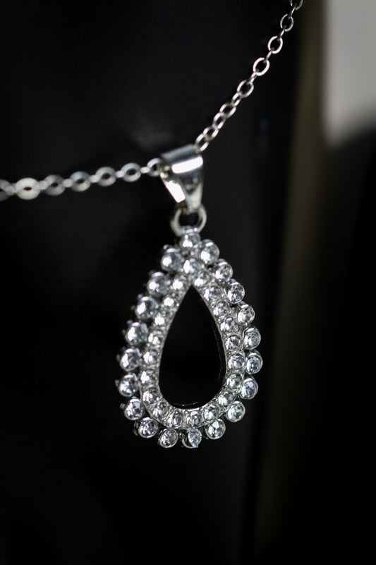 Elegant Crystal-Studded Teardrop Necklace Set | Pendant & Earrings