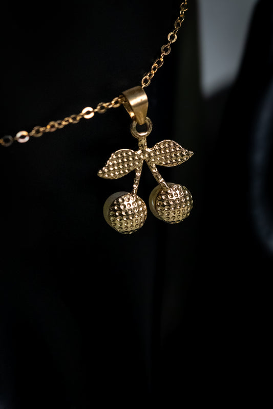 Golden Cherry Pearl Jewelry Set | Pendant Necklace & Earrings