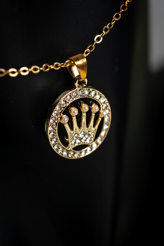 Royal Crown Pendant Necklace Set | Crystal & Pearl Embellished Jewelry
