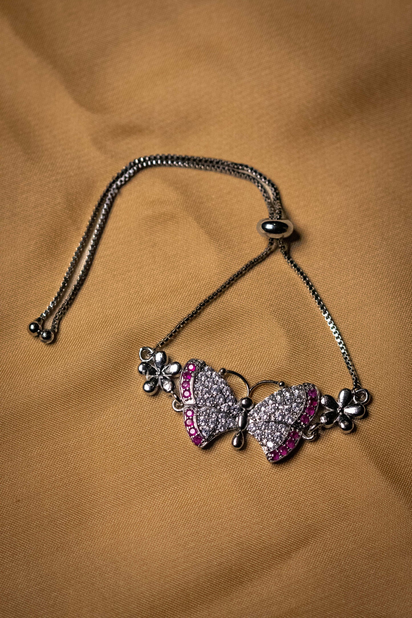 Butterfly Crystal Bracelet with Pink Accents | Elegant Silver-Tone Women’s Jewelry
