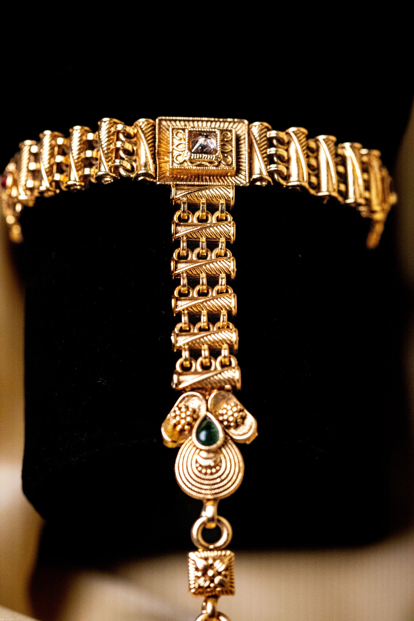 Antique Gold-Plated Haathphool Bracelet Ring Set | Traditional Jewelry