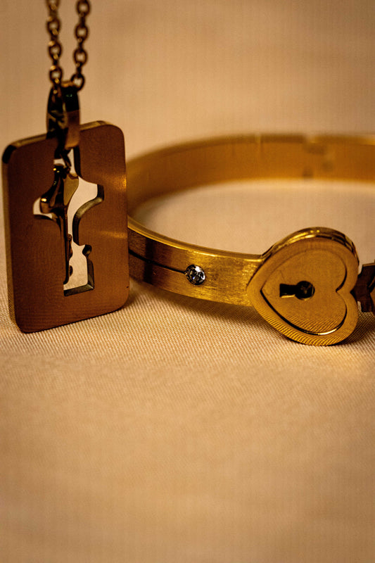 Heart Lock Bracelet & Key Locket Set | Romantic Gold Couple Jewelry