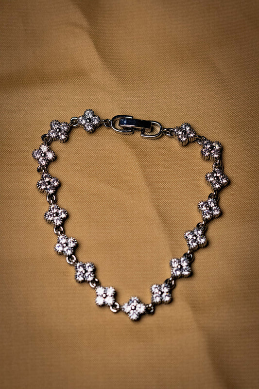 Floral Crystal Silver Bracelet | Elegant Sparkling Women’s Jewelry