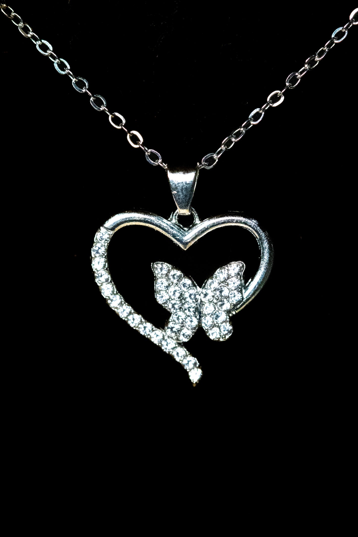 Radiant Heart & Butterfly Crystal Jewelry Set | Necklace & Earrings
