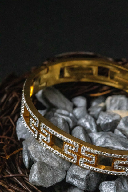 Greek Key Gold Crystal Bangle | Luxury-Inspired Women’s Bracelet