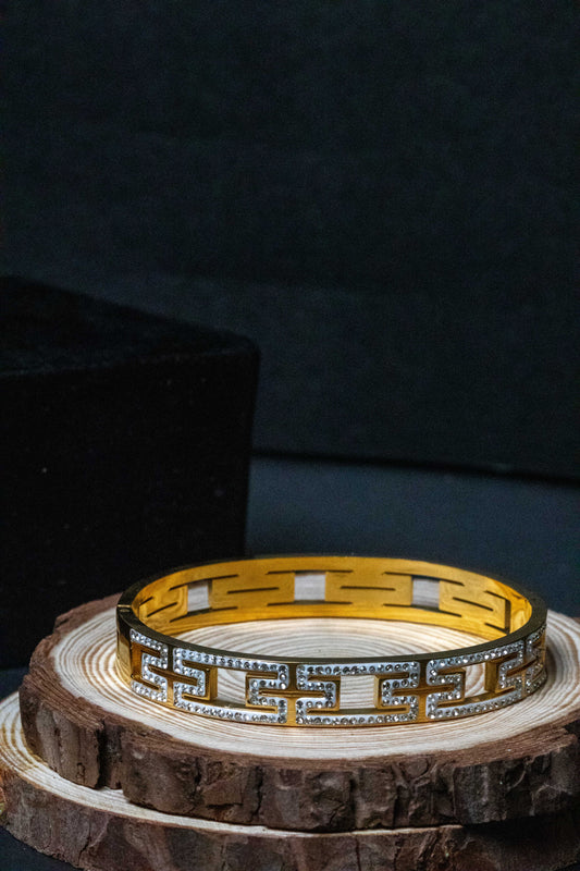 Greek Key Gold Crystal Bangle | Luxury-Inspired Women’s Bracelet