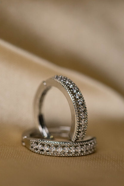 Elegant Silver Crystal Stud Earrings | Sparkling Single Row Design