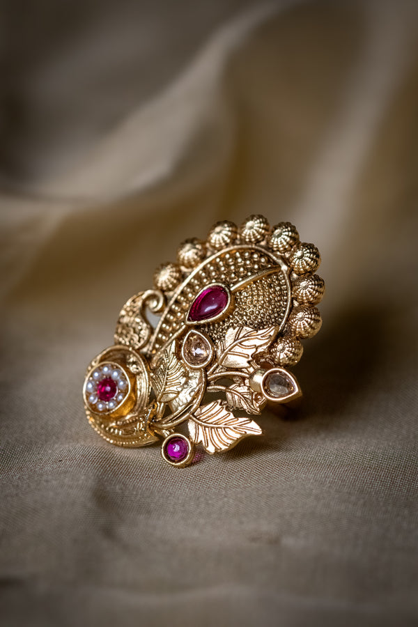 Antique Gold Gemstone Ring | Paisley & Floral Heritage Design