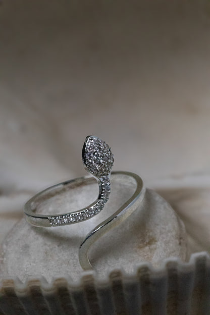 Silver Leaf Crystal Ring | Elegant Wrap Design