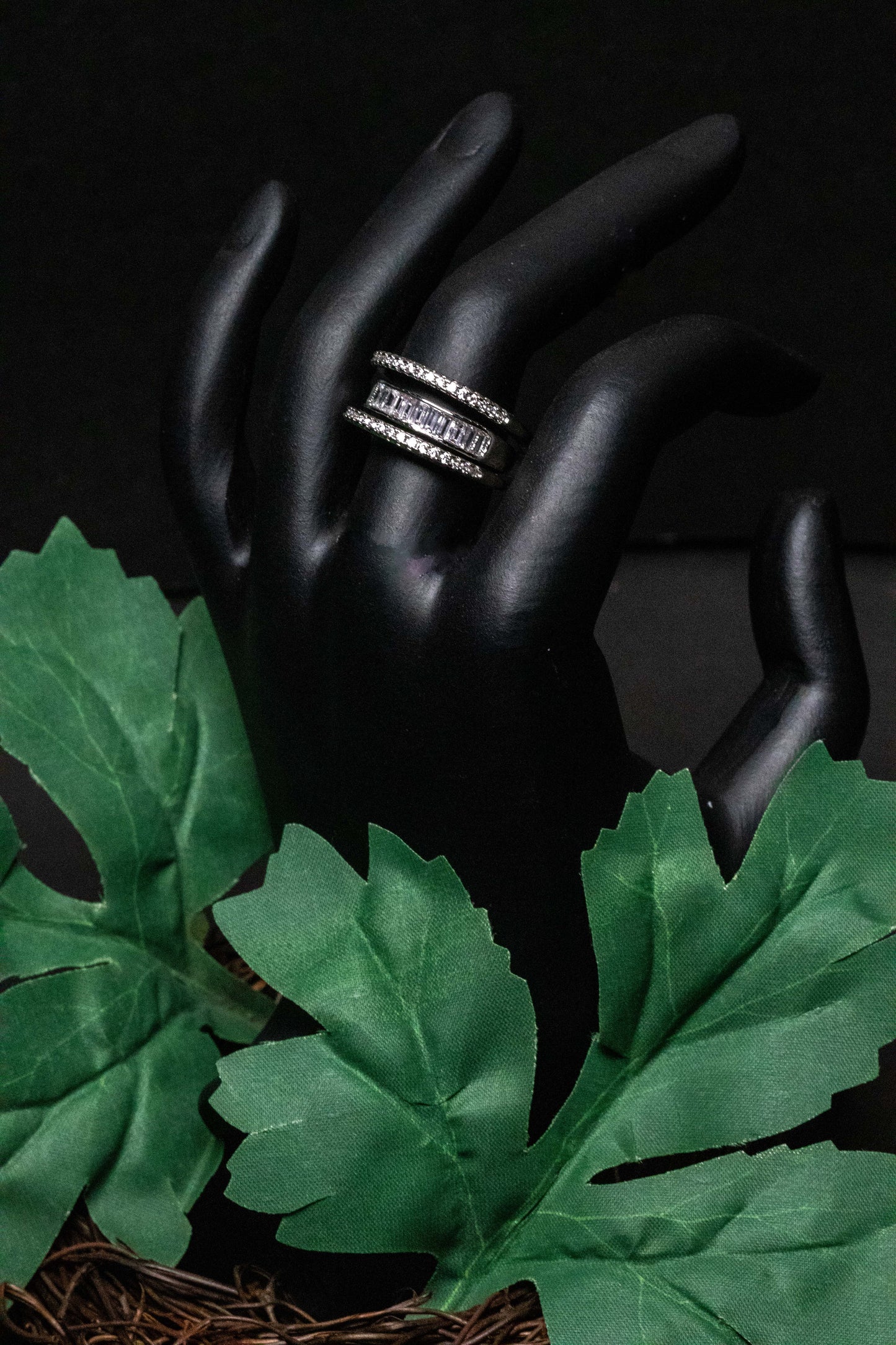 Silver Crystal Band Ring | Triple Layer Modern Design