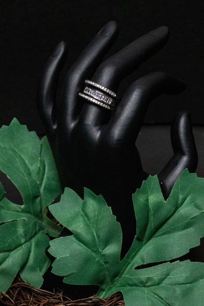 Silver Crystal Band Ring | Triple Layer Modern Design