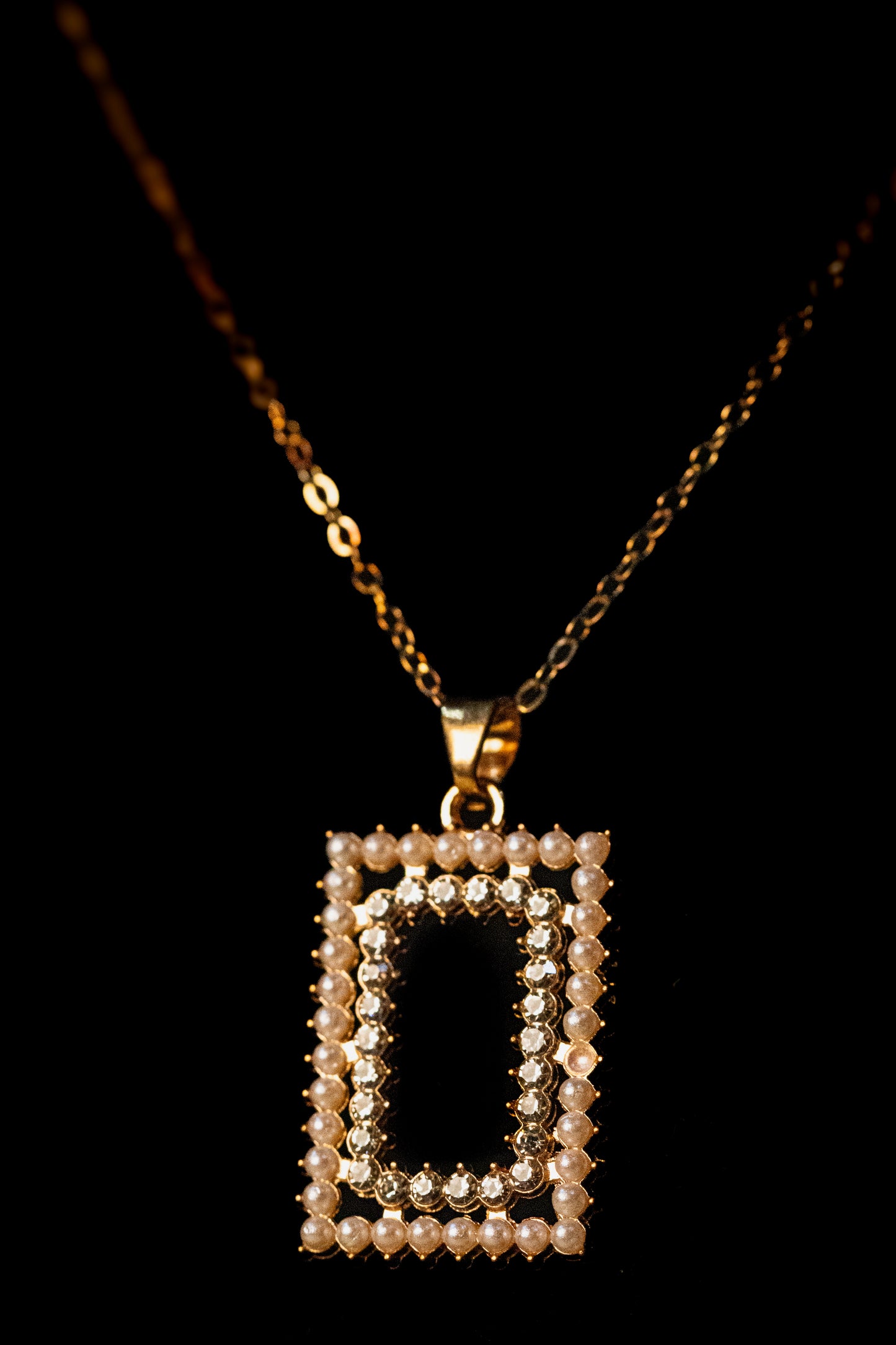 Rectangular Pearl & Crystal Necklace Set | Pendant & Earrings