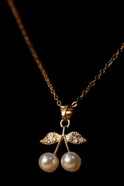 Golden Cherry Pearl Jewelry Set | Pendant Necklace & Earrings